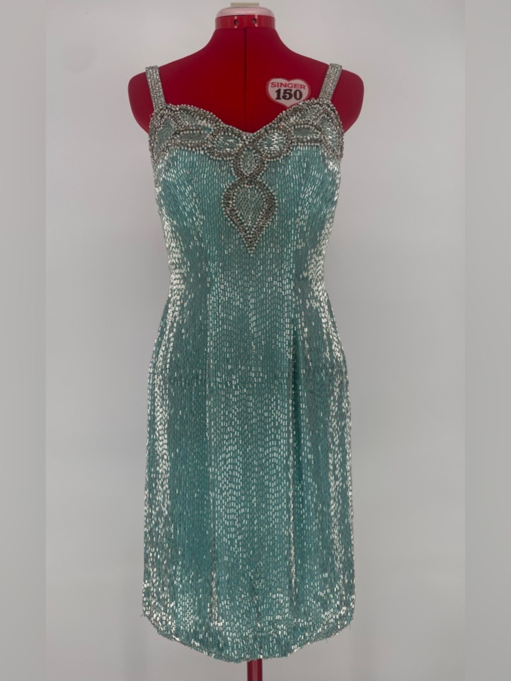 Temptations Sherri Hill Aqua Blue Heavily Beaded Mini Cocktail / Pageant Dress - Picture 3 of 17